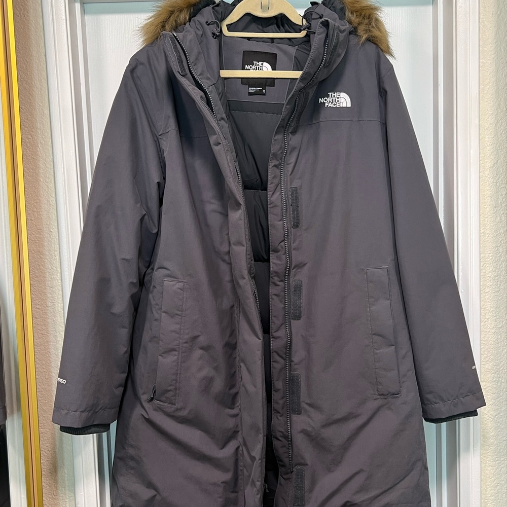 The North Face Charcoal Jacket with Faux Fur Trim